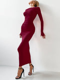 Sexy Body-Repair Cotton Knitted Collared Hip High-Waisted Dress 2025 Autumn Fashion New Long Dress 68HZ