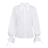 2025 Women's Long-Sleeved White Shirt Collar Temperament Commuter Bow Design Sense French Shirt 68HZ
