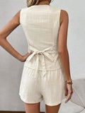 Cotton Commuting Style Casual Sleeveless Vest Shorts Set Summer Fashion Kaqi Women's Two-Set 68HZ