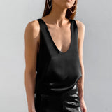 2026 Summer New Solid Color Buttite Vertebry U Neckless T-Shirt With Street Style Small Vest Woman 68HZ