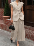 Spring And Summer Retro Temperament Cassette V-Neck Sleeveless Suit High-Waisted Trousers Fashion Casual Suit Women's Clothing 68HZ