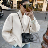 Autumn And Winter New Long-Sleeved V-Neck Coat Jacket Short 2025 Loose Temperament Commuting Lazy Woman 68HZ