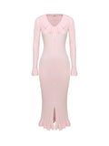 2025 New French Pink Dress Lady Sweet Wind Lotus Leaf Side Long Sleeves Single Row Buckle Dress 68HZ