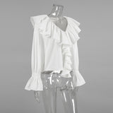 Cotton Design Lotus Leaf Side Sexy V Tie Shoulder Sleeves With Autumn And Winter Temperament Casual Shirt Woman 68HZ