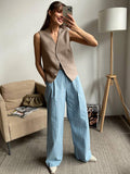 Summer New Neutral Minimalist Gray Sleeveless Vest Set Fashion Women's Two-Set 68HZ