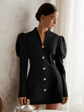 Hepburn Style Black Short A-Sale High-End Women's New Light Luxury V-Neck Bubble Sleeve Dress 68HZ