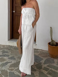 2025 Summer Holiday Style New White Tset Cotton Vest Trousers Set Fashion Two-Piece Set 68HZ