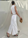 Spring And Summer New White Cotton Sleeveless Collar Top Open Loose Long Dress Two Sets Of Simple Commuter Suit Woman 68HZ