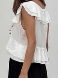 White Flying Sleeve Cotton Hemp Leaves Side Strapped Small Vest 2025 Summer Fashion New Woman 68HZ