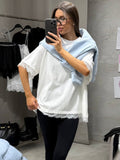 2026 Summer Lazy Lace Side Splicing Belly Cover Short-Sleeved T-Shirts For Women's Summer Design With A Thin Top 68HZ