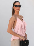 Spring And Summer Fashion Sexy Bare Back Hanging Neck With Clothes New Pink Lotus Side Sling Women's Clothing 68HZ