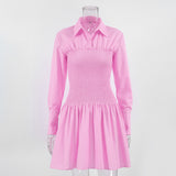 2025 Summer Gentle Pink Sexy Commut Simple Body-Repair Shirt Sleeve Short Fashion Dress Women's Dress 68HZ