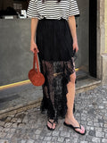 2025 Summer New Irregular Black Sexy Design Lace High Waist Slim Open Fork Half-Dressed 68HZ