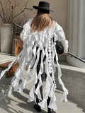 New 2025 Punk Wind Rock Cascading Lotus Side With Lace White Shirt Female Personality 68HZ