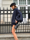 2026 Women's Blue Denim Set Loose Bubble Sleeve Shirt Shorts Two Sets 68HZ