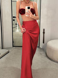 Red Thick And Dumb Color Clove High Waist Drag Skirt Dress 2025 Spring New Fashion Women's Clothing 68HZ