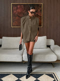 Vintage Cassette Top Shorts Set Of Female Niche Design Feel Sleeveless Collared Vest Two-Piece 68HZ