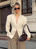 Autumn Niche Does Not Hit The Waist V Collar Long-Sleeved Blazer Women's Trend Fashion Apricot Casual Open Shirt 68HZ