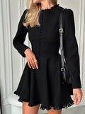 2025 Spring And Summer Fashion Temperament Sense Long-Sleeved Black Dress French Mid-Rise Lace Short Dress Women's Dress 68HZ