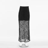Vintage Black Lace Perspective Sexy And Ankle Skirt Summer Fashion Mid-Rise Commuting Half-Dressed Dress Woman 68HZ