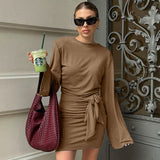 Mokamus Elastic Knitted Body-Body-Clumn Dress With High-Waisted Dress 2025 New Fashion Short Dress Woman 68HZ