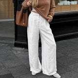 Spring/Summer 2025 Fashion High-Waisted Broad-Footed Trousers Loose Pocket Cotton Slacks Women's White Trousers 68HZ