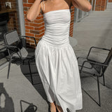Autumn White Temperament Feel Shoulder Slings Slim Chest Low Waist Thin Dress Fashion Flower Dress 68HZ