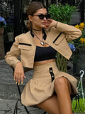 Autumn New Windwear Collar Short-Sleeved Umbilberry Skirt Set 2025 Fashion Two-Piece Women 68HZ