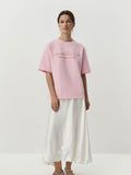 Simple Letter Print T-Shirt Girl Falls On The Shoulder Of Summer Cute Pink Loose Basic Collar Short Sleeve 68HZ