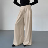 Spring And Summer Leisure Cassings With Loose High-Waist Broad-Footed Trousers Retro Fashion Pocket Suit Trousers Women 68HZ