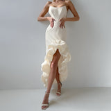 Famous Wind Three-Dimensional Evening Dress Female Senior Sense Of The Stud Simulation Silk Fork Carefully Machine Sexy Tset-Smear Dress 68HZ