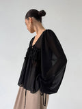Spring And Summer Sexy White Chiffon Lotus Side Loose Casual Babes With Long-Sleeved Commuter Shirt Woman 68HZ