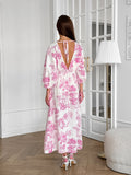 Autumn Fashion Temperament V Collar Lantern Sleeves With Dress Cotton Linen Dress 68HZ