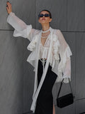 French Spring And Summer New Lotus Leaf Edge Ribbon With Sky Silk Yarn Shirt 2025 Fashion Women's Top 68HZ