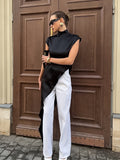 Summer Color Clove High Sense Loose High-Neck Sleeveless Fashion Design Asymmetric Dress Casual Dress Dress Woman 68HZ