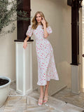 Printed Fishtail Dress Women's Bubble Sleeve Dress 2025 New Summer Floral Dress 68HZ