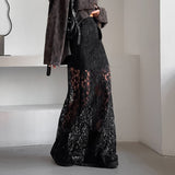 Vintage Black Lace Perspective Sexy And Ankle Skirt Summer Fashion Mid-Rise Commuting Half-Dressed Dress Woman 68HZ