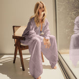 Autumn/Winter 2025 New Long-Sleeved Lap Folding Shirt Women's Broad-Legged Drag Feeling Wrinkled Trouser Set Solid Color 68HZ