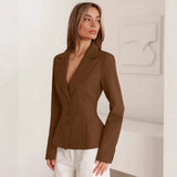 2025 Autumn And Winter New Long Sleeves Waist V Collar Commuting Small Suit Women's Casual Fashion Shoulder Jacket 68HZ