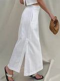 Spring And Summer New White Cotton Sleeveless Collar Top Open Loose Long Dress Two Sets Of Simple Commuter Suit Woman 68HZ