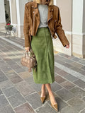 Vintage Green Velvet Straight Straight High Waist Skirt 2025 Autumn Frosted Velvet New Body Dress 68HZ
