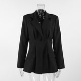 Autumn And Winter Retro Style Black Temperament Tailor Blazer Casual Fashion Suit Collar Thin Top 68HZ