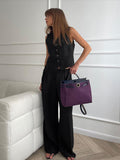 Fashion Solid Cotton Commuting V Collar Vest Trousers Two Sets Of Summer Casual Suit Women 68HZ