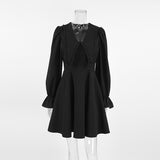 Spring 2025 Black Design Doll Collar Horn Sleeve French Long-Sleeved Dress Dress Dress Dress Dress Women 68HZ