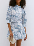 New Chinese Small Collar Printing Short-Sleeved Skirt Set 2025 Autumn Fashion New Two-Set Women 68HZ