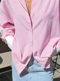 High-End Feeling With Color Stripes Loose Lady Casual Shirt Autumn And Winter Street Style Long-Sleeved Top 68HZ