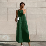 2025 New French Dress Cotton Sleeveless Dress Women's Summer Sexy Green Straight Sling Skirt 68HZ