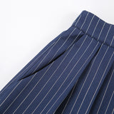 Tibetan Blue Retro Striped Casual Broad-Footed Trousers 2025 New Autumn Fashion Pantyhose Women 68HZ