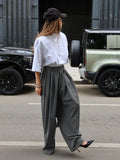 French Commuting Folding Gray Suit Trousers Women's Autumn 2025 Fashion Casual Loose Broad-Legged Trousers 68HZ