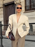 Autumn Niche Does Not Hit The Waist V Collar Long-Sleeved Blazer Women's Trend Fashion Apricot Casual Open Shirt 68HZ